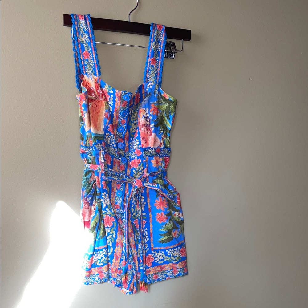 Floral Blue Sleeveless Romper - Picture 5 of 8